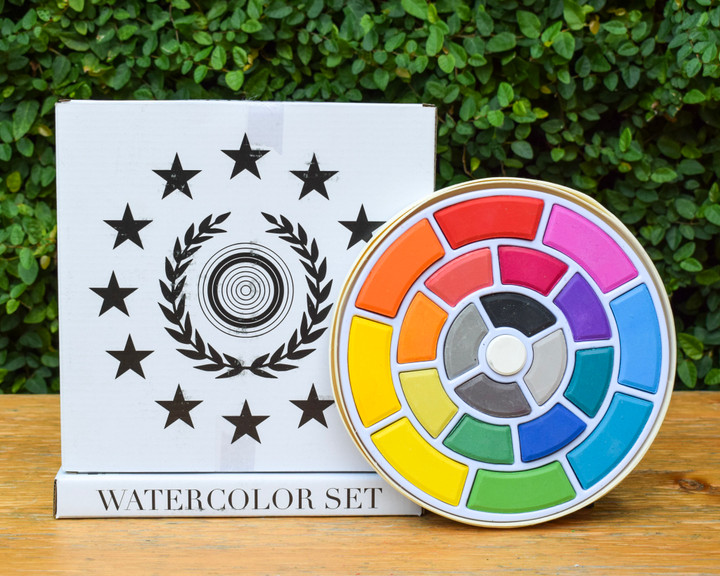 A gift for the kids, or yourself? You decide! This watercolor set is a great into your inner artist. Complete with a convenient wooden box (lid can be used for mixing), brush, and bright colors. 